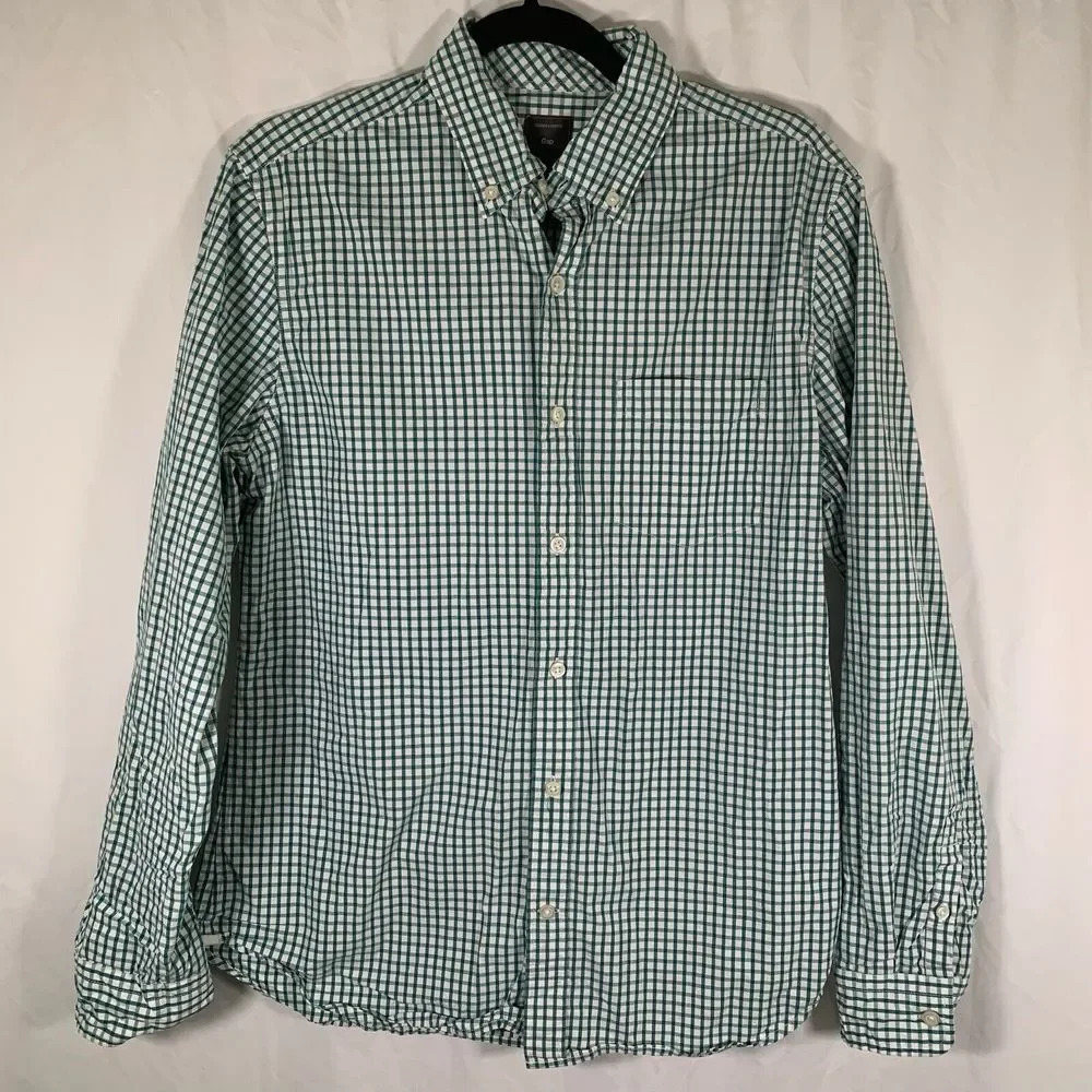 Gap Dress Shirt Men’s Medium Green White Plaid Button Down Long Sleeve